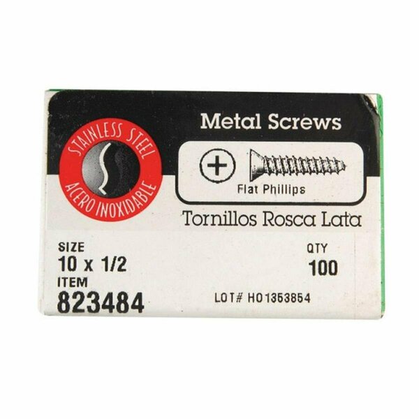 Homecare Products 823484 10 x 1 in. Phillips Flat Head Sheet Metal Screw  Stainless Steel, 100PK HO148754